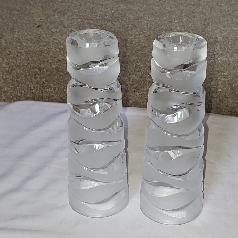 Cut and Frosted Crystal Candlesticks